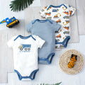 3PCS Summer Baby Bodysuit Three piece Set with Cartoon Dinosaur Pattern and Stripe Pattern Button Design for 0-9 Months Old Boys